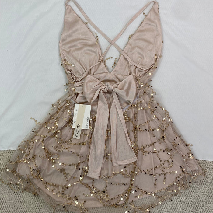 sequined deep V-neck backless short dress