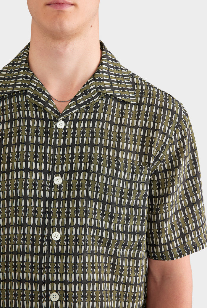 Short Sleeve Silk Camp Collar Shirt - Brown Geo
