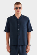 Short Sleeve Silk Camp Collar Shirt - Navy