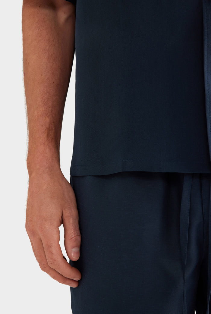 Short Sleeve Silk Camp Collar Shirt - Navy