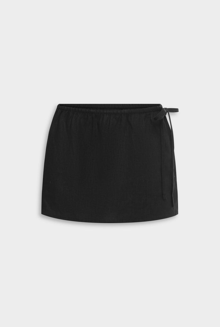 Venroy Side Tie Linen Mini Skirt - Black
