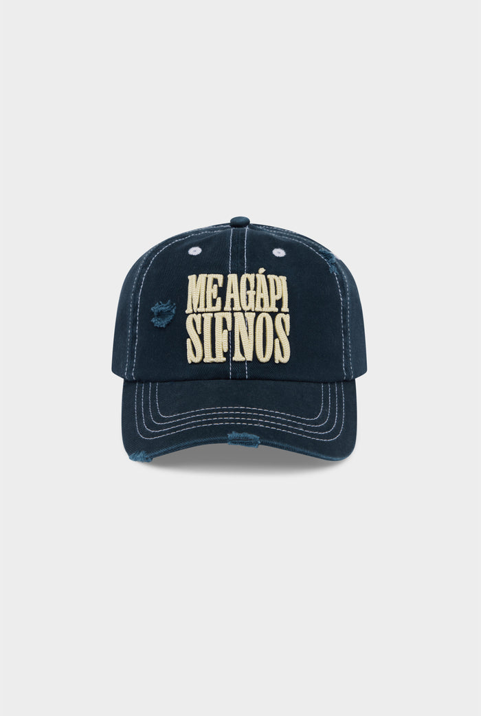 Sifnos Distressed Twill Cap - Washed Navy