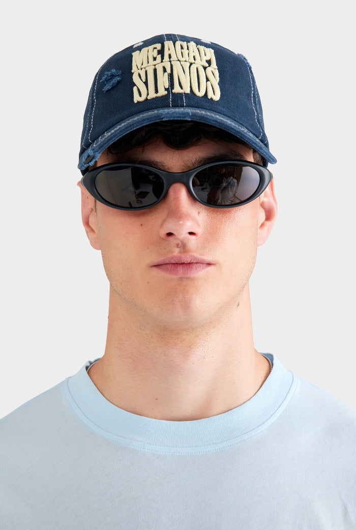 Sifnos Distressed Twill Cap - Washed Navy