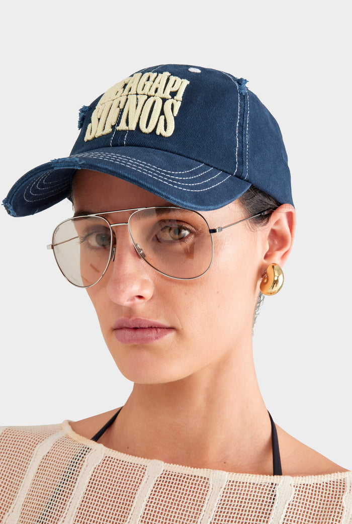 Sifnos Distressed Twill Cap - Washed Navy