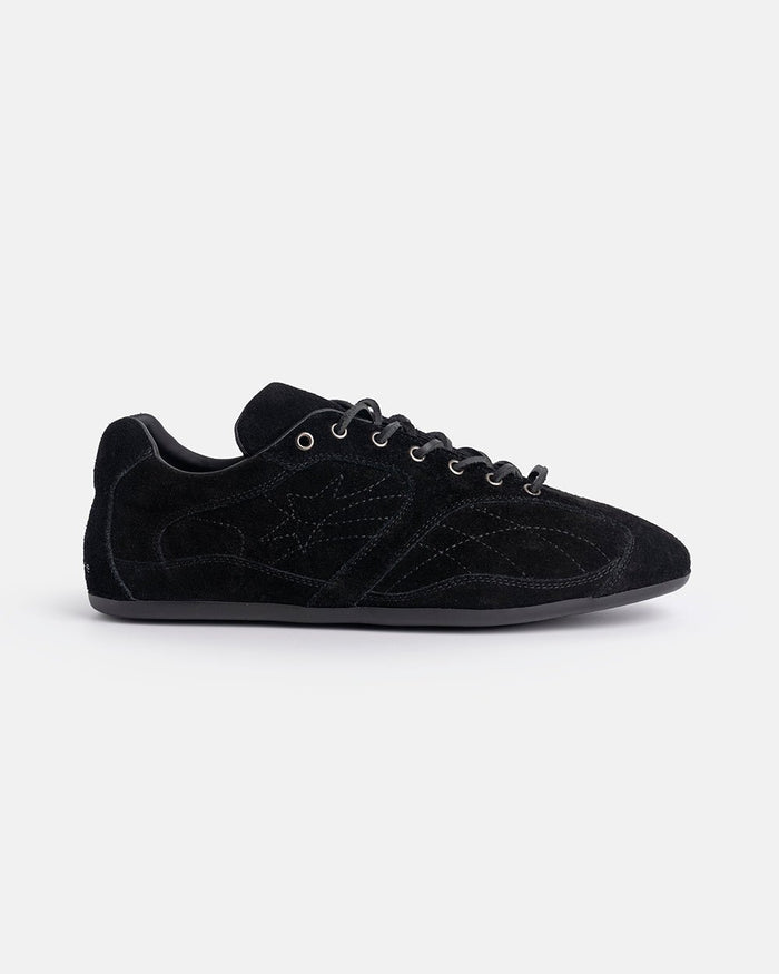 SILENT CODE SNEAKERS SUEDE BLACK - black suede sneakers, side view - Cold Culture