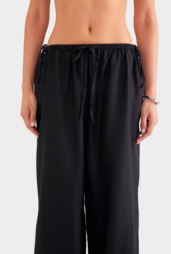 Silk Cotton Drawstring Pant - Black