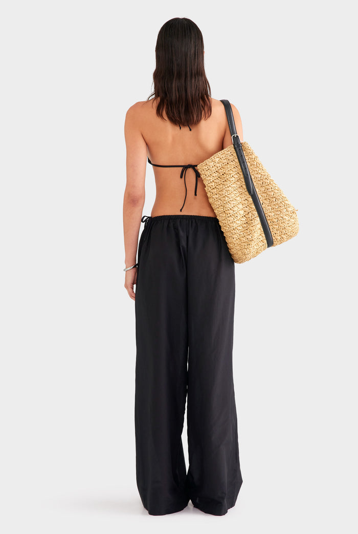 Silk Cotton Drawstring Pant - Black