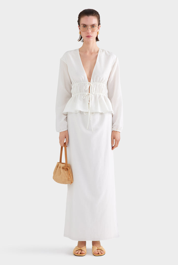 Silk Cotton Gathered Blouse - White