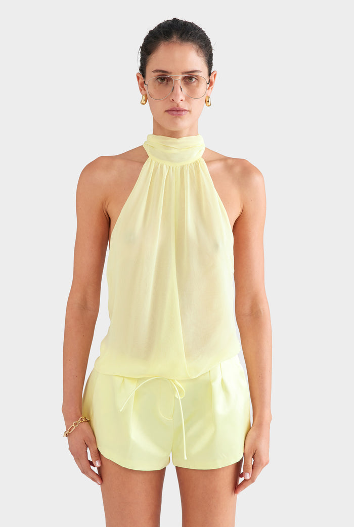 Silk Halter Top - Pale Yellow