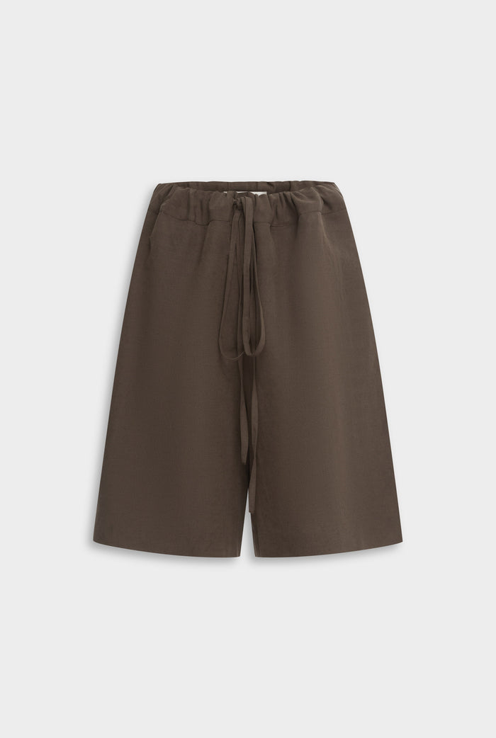 Venroy Silk Linen Drawstring Short - Chocolate