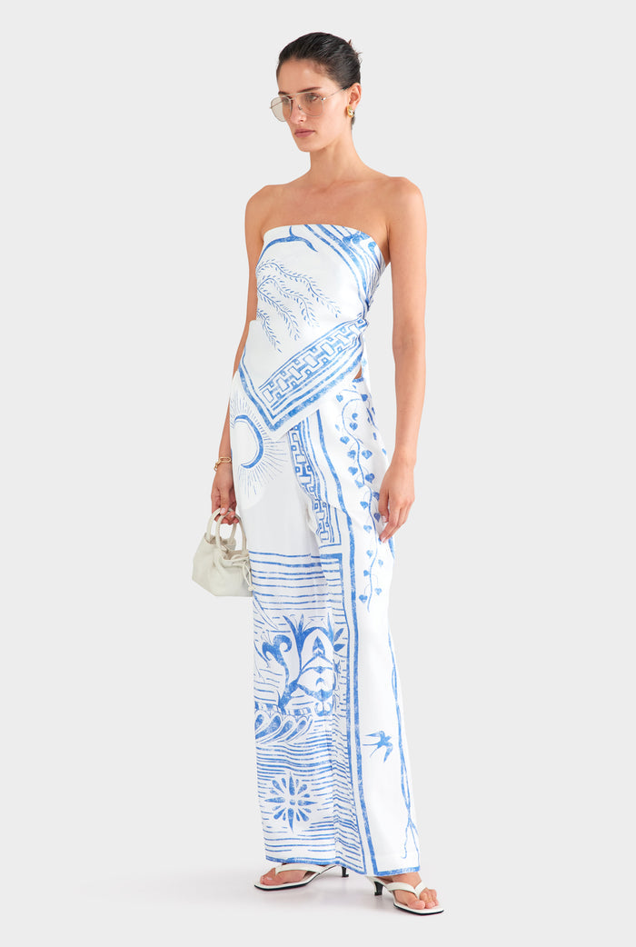 Silk Scarf - White/Blue Greek Stamp