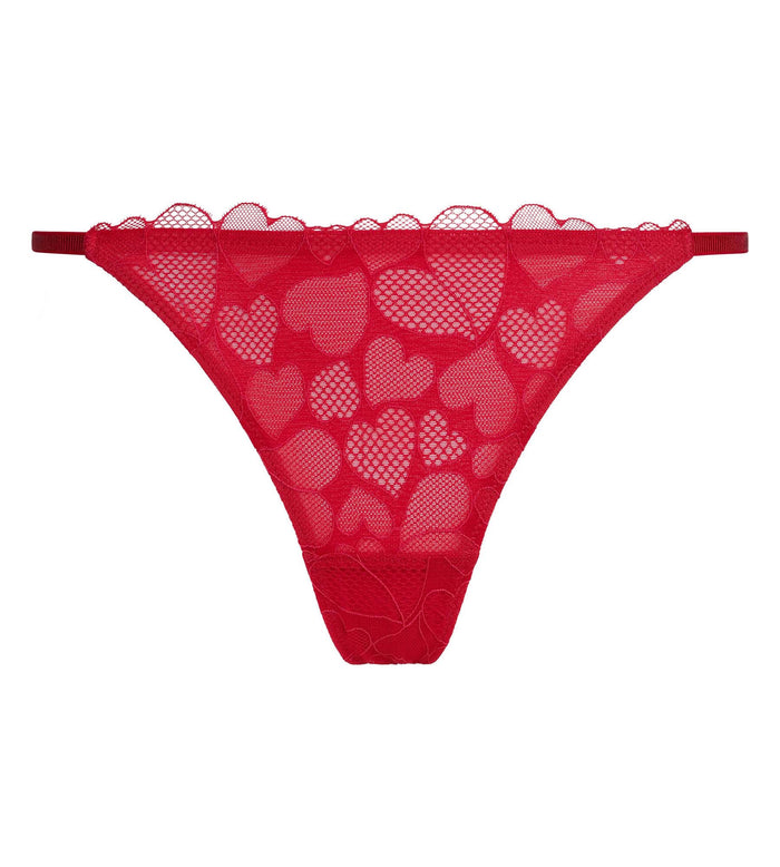 Slip brésilien femme en dentelle à motif cœur Rouge Red Love