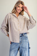 Soft Washed Striped Dolman Sleeve Blouse in Mocha Latte