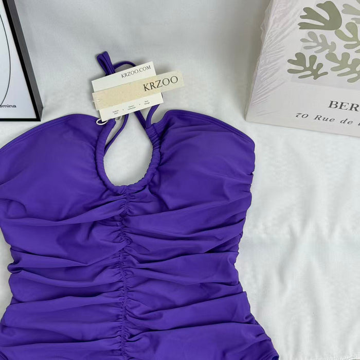 Solid-Color Ruched One-Piece Swimsuit