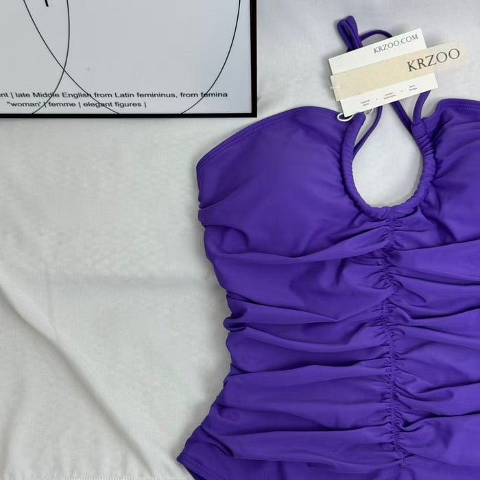 Solid-Color Ruched One-Piece Swimsuit