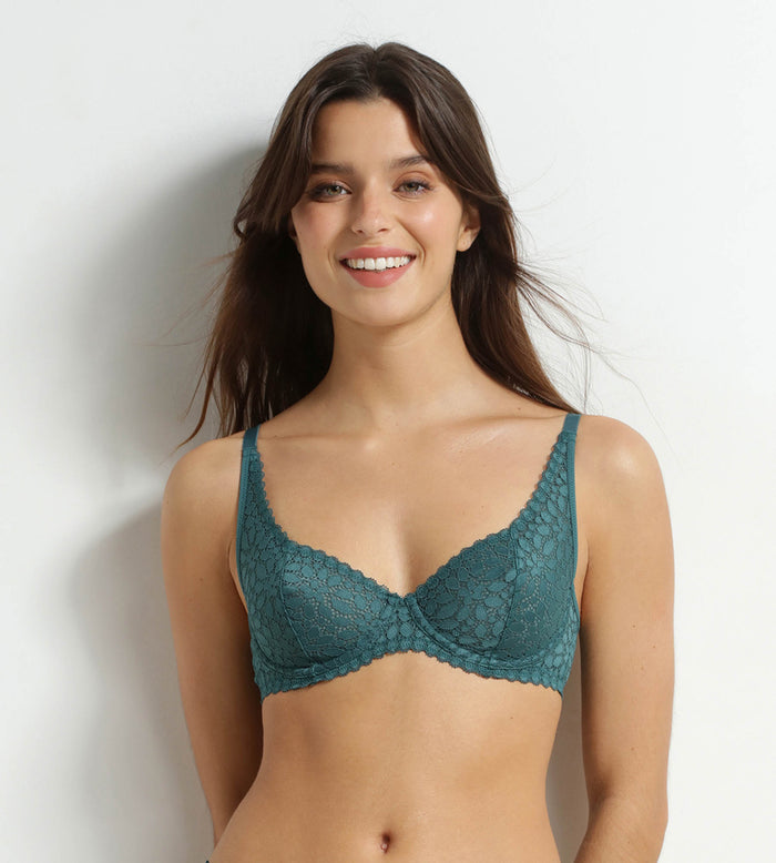 Soutien-gorge à armatures en dentelle florale vert Daily Dentelle