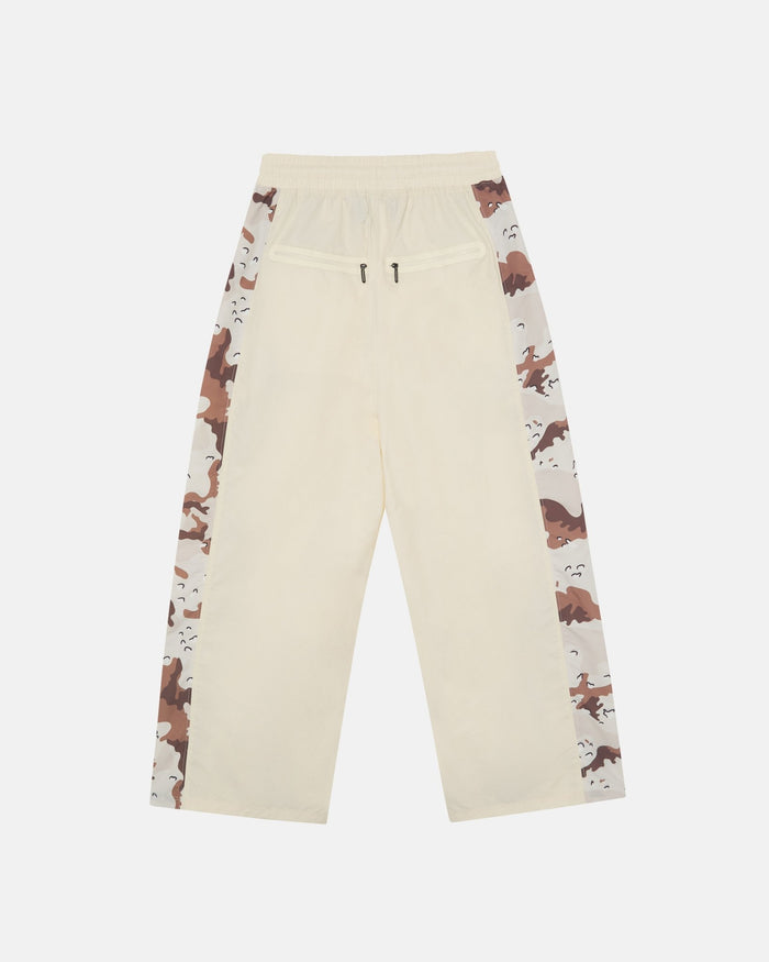 SPIDER PANTS BEIGE & CAMO - beige camo panel sweatpants, back view - Cold Culture