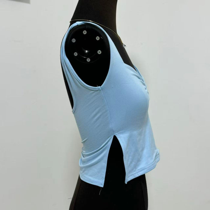 Square-Neck Slit Double-Layer Vest