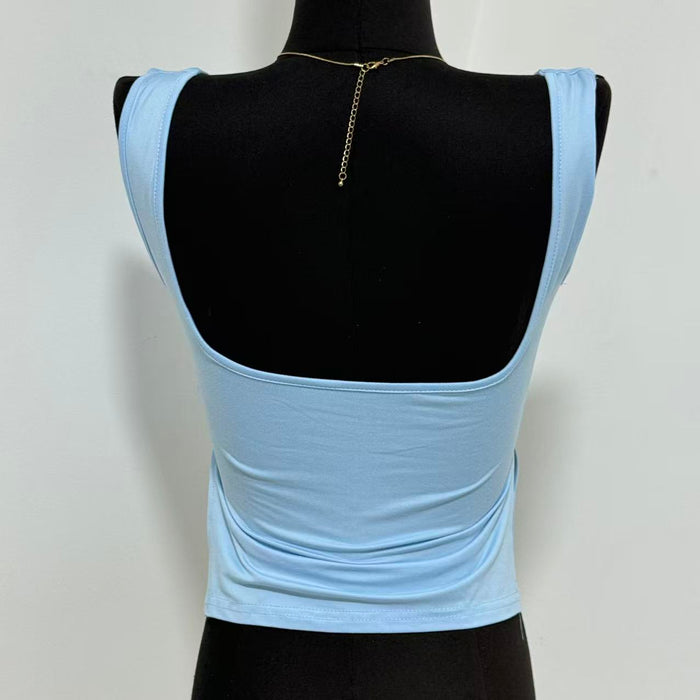 Square-Neck Slit Double-Layer Vest