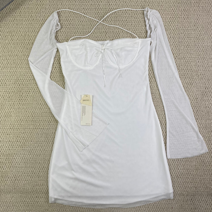 Square-necked wrap-around blouse dress