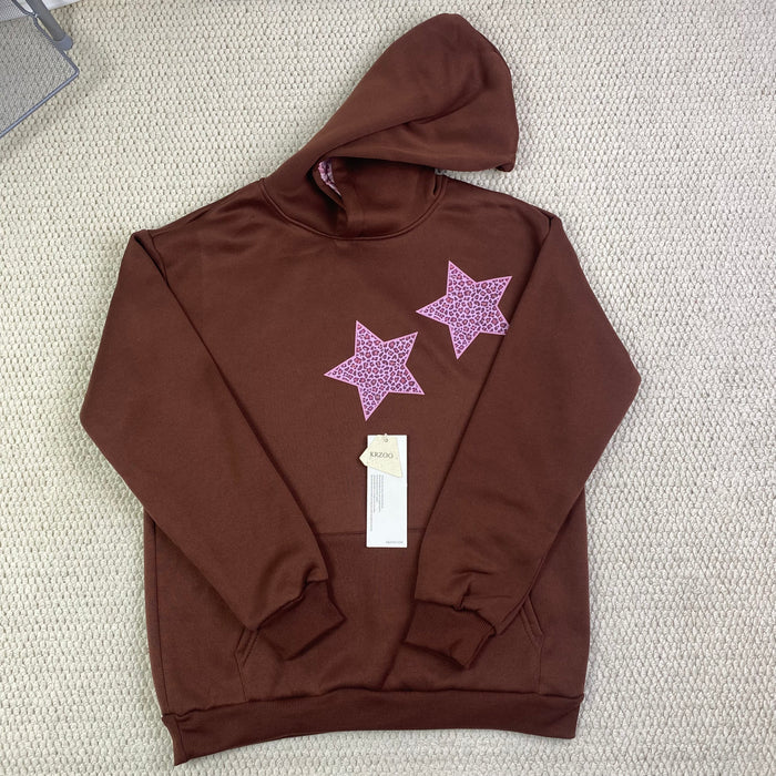 Star print hooded pullover hoodie