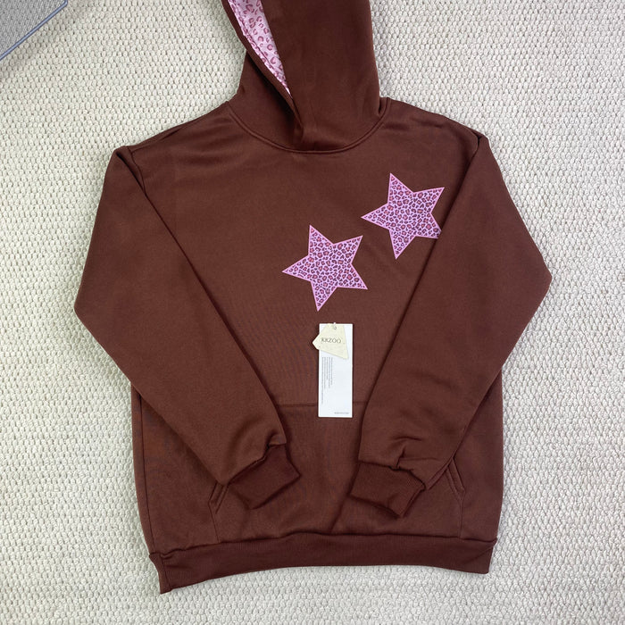 Star print hooded pullover hoodie