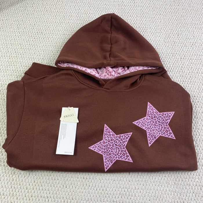 Star print hooded pullover hoodie