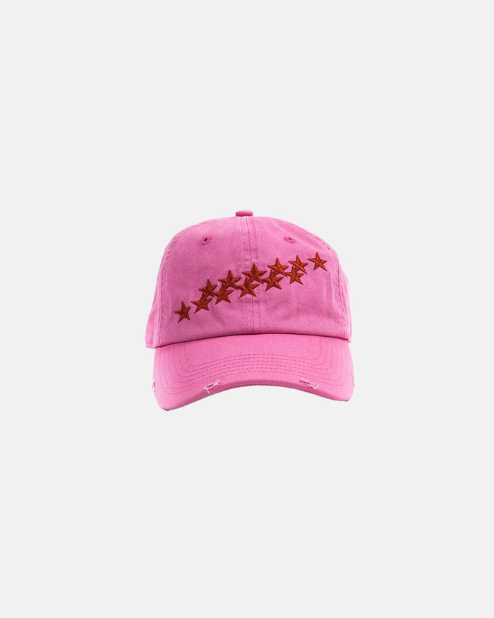 STARS CAP PINK PANTHER - pink distressed cap, front view - Cold Culture