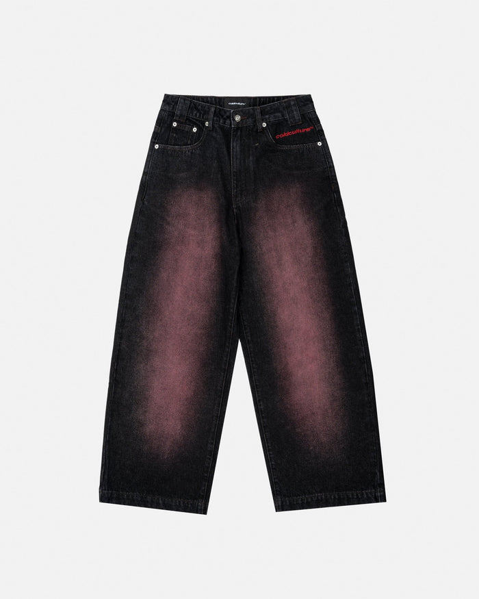 STARS V2 PANTS BURGUNDY - burgundy star embroidered pants, front view - Cold Culture
