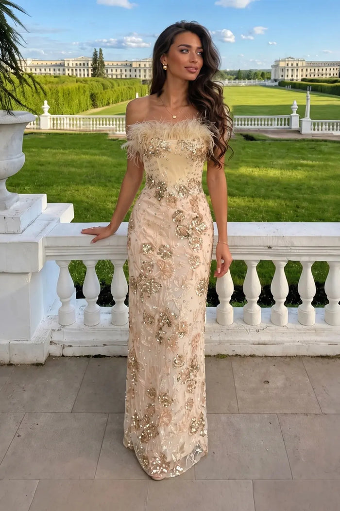 Strapless 3D Flower Applique Satin Mermaid Evening Dress Floor Length Formal Gown For Wedding Guest Prom Gala ST008 Sheer Fairy