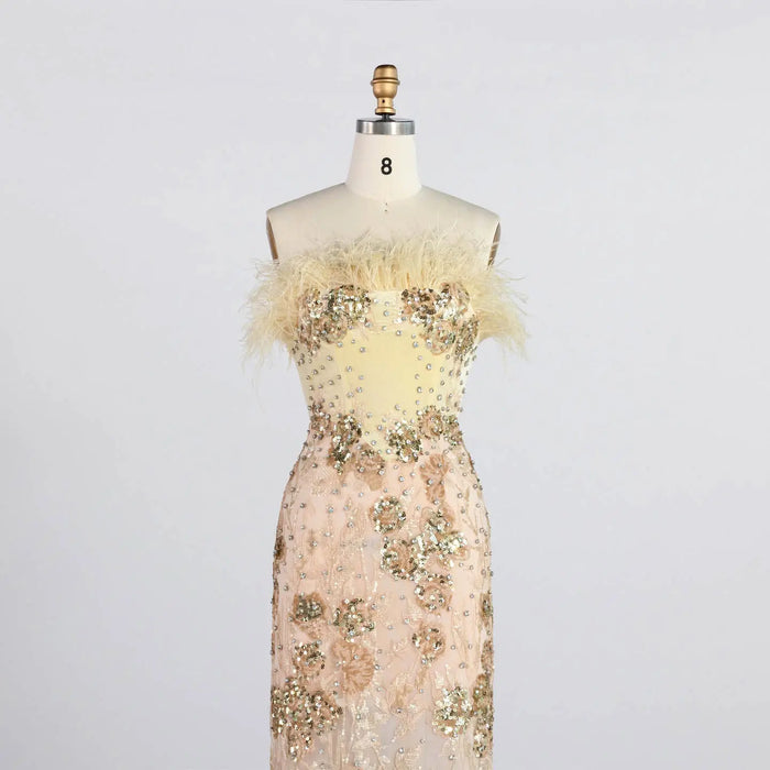 Strapless 3D Floral Satin Mermaid Gown Floor Length Formal Evening Dress ST007（副本） Sheer Fairy