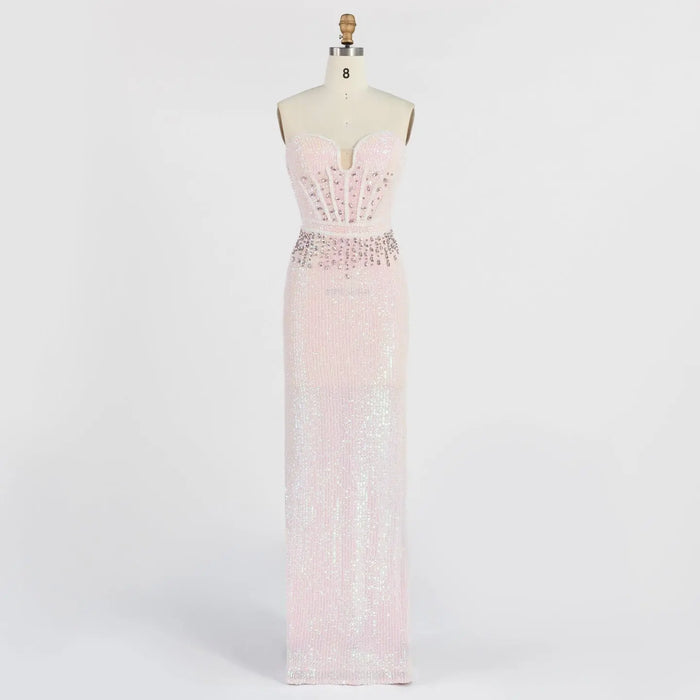 Strapless Sweetheart Corset Sequin Mermaid Gown Beaded Waist Formal Evening Dress ST006 Sheer Fairy