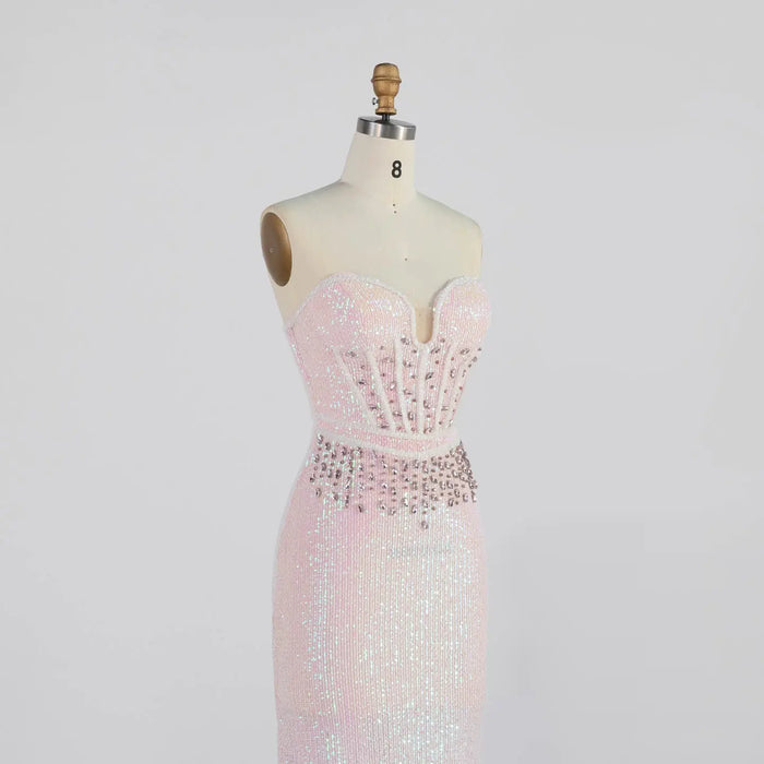 Strapless Sweetheart Corset Sequin Mermaid Gown Beaded Waist Formal Evening Dress ST006 Sheer Fairy