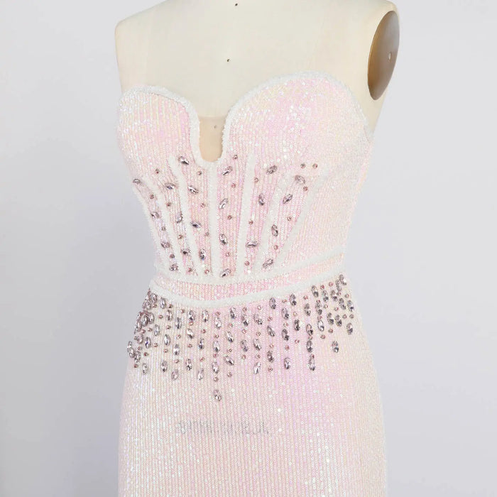 Strapless Sweetheart Corset Sequin Mermaid Gown Beaded Waist Formal Evening Dress ST006 Sheer Fairy