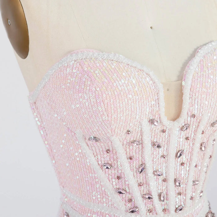 Strapless Sweetheart Corset Sequin Mermaid Gown Beaded Waist Formal Evening Dress ST006 Sheer Fairy