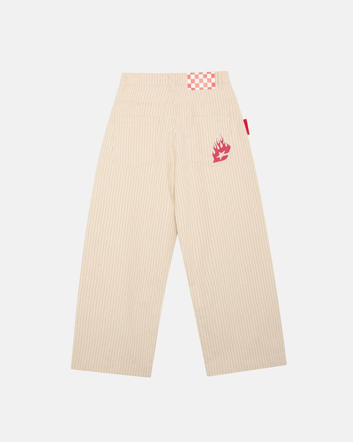 STRIPE FADE PANTS WHITE - white striped pants, back view - Cold Culture