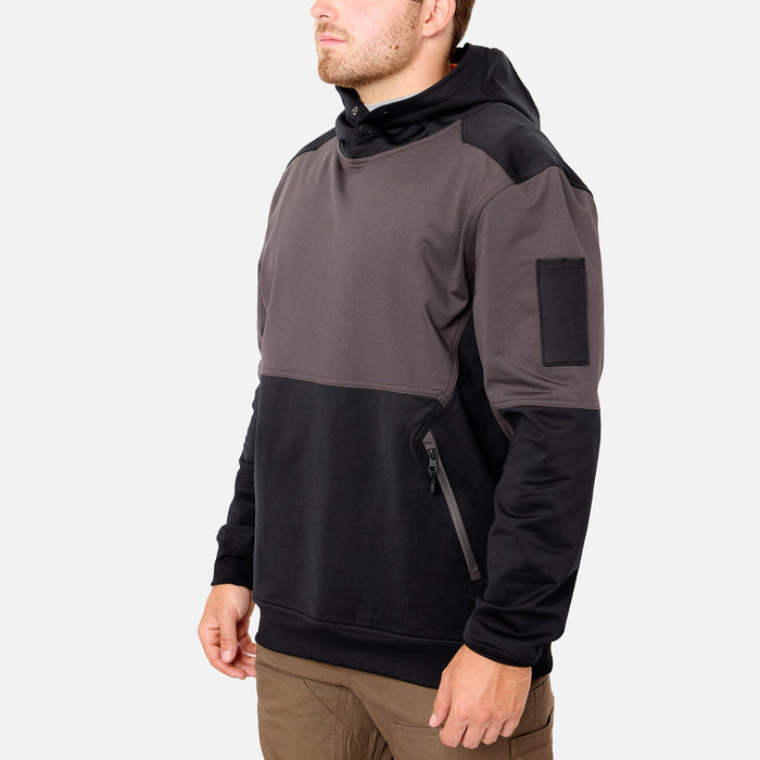 45 degree angle of the front left side of the BRUNT light weight work hoodie in charcoal * 0