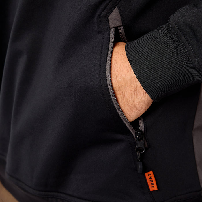 Front of hand pocket of the BRUNT light weight work hoodie in charcoal * 0