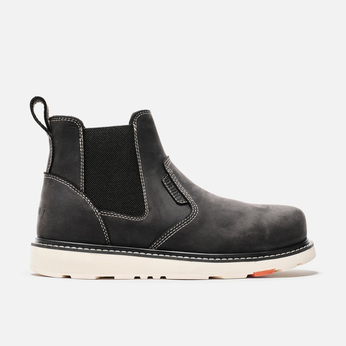 Right side of the BRUNT 6 inch water-resistant slip-on composite toe ohman work boot in black