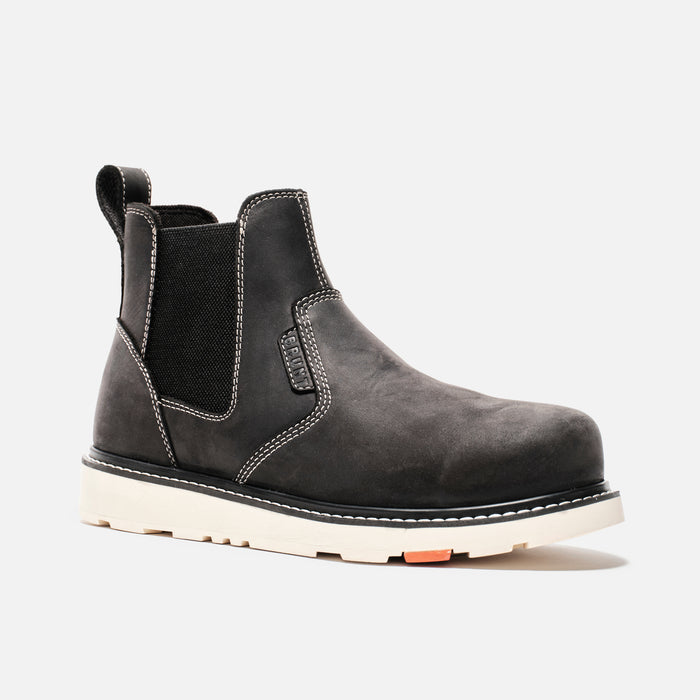 45 degree angle of the right BRUNT 6 inch water-resistant slip-on composite toe ohman work boot in black