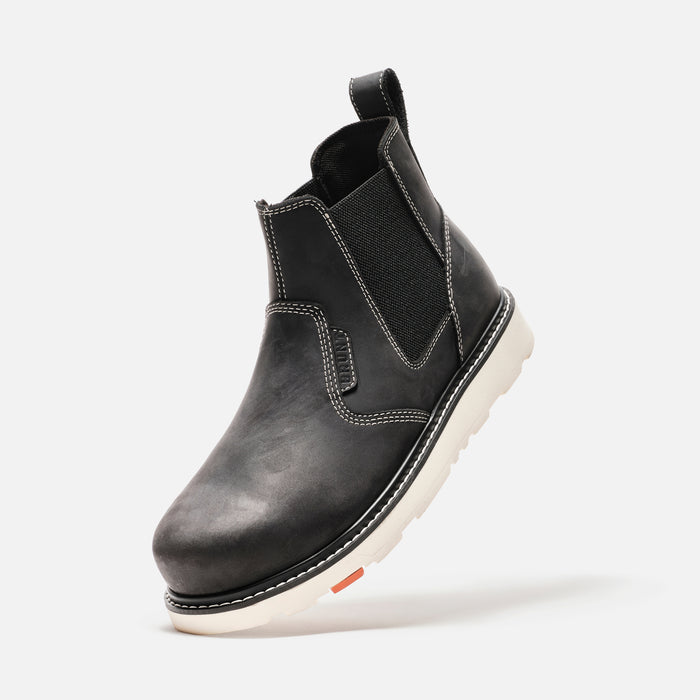 45 degree angle of the left BRUNT 6 inch water-resistant slip-on composite toe ohman work boot in black