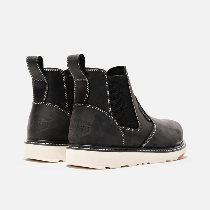 45 degree angle of the back BRUNT 6 inch water-resistant slip-on composite toe ohman work boot in black