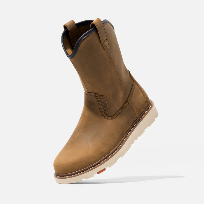45 degree angle of the left BRUNT 9 inch water-resistant unlined soft toe roper bolduc work boot in brown