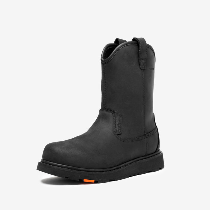 45 degree angle of the left BRUNT 9 inch waterproof soft toe roper bolduc work boot in black