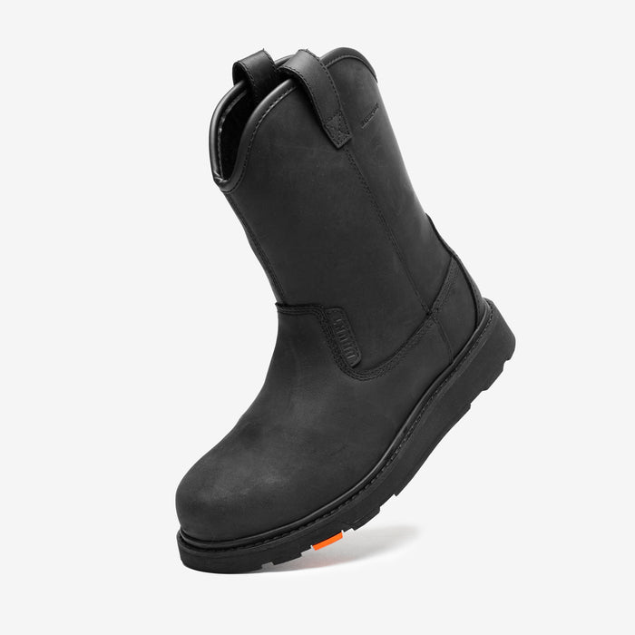 45 degree angle of the left BRUNT 9 inch waterproof soft toe roper bolduc work boot in black
