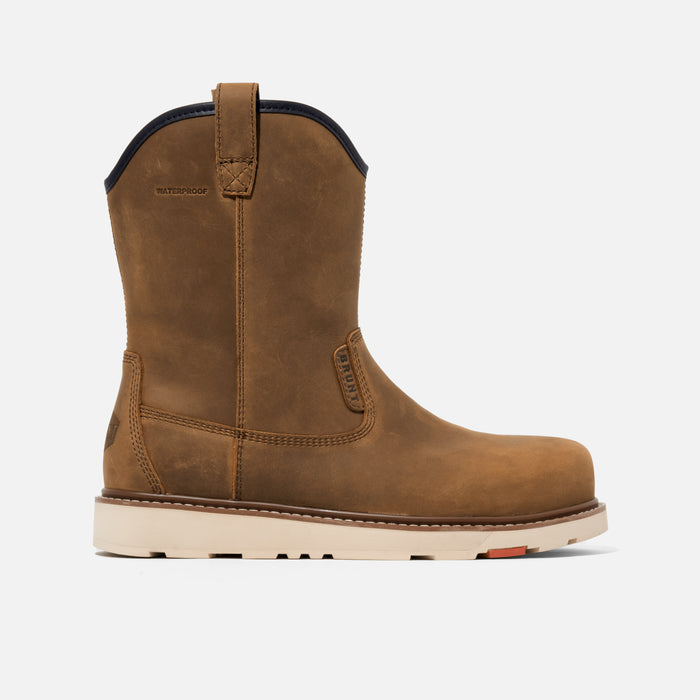 View 1 right side of the BRUNT 9 inch waterproof soft toe roper bolduc work boot in brown