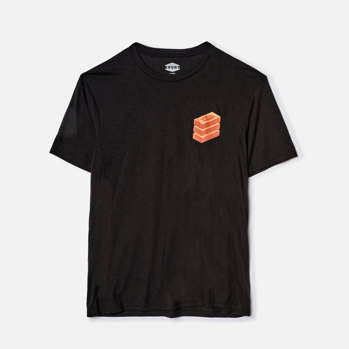 Front of the BRUNT high quality t-shirt in black with brick x brick graphic on back * 0