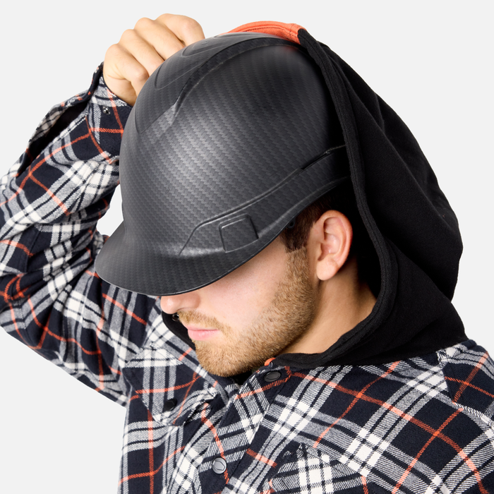Hard hat compatible hood of the BRUNT quilted flannel work jacket in black white plaid * 0