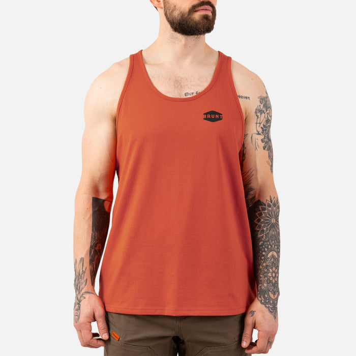 Front of the BRUNT comfortable work tank top in BRUNT orange
