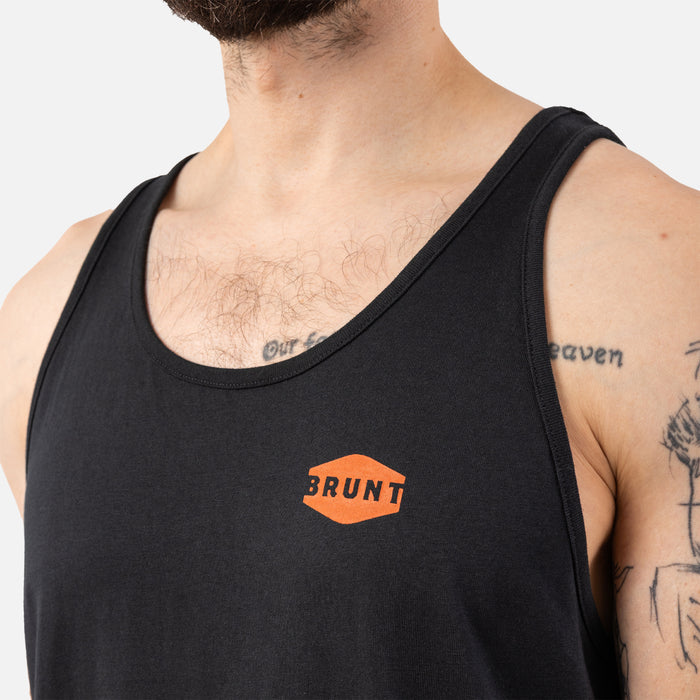 Close up of BRUNT comfortable work tank top in black